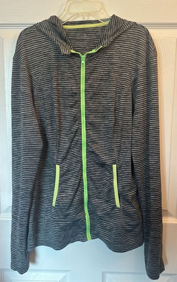 Lukka Athletic Jacket With Hood ,Full Zip Hooded Grey Jacket With Neon Green Tr